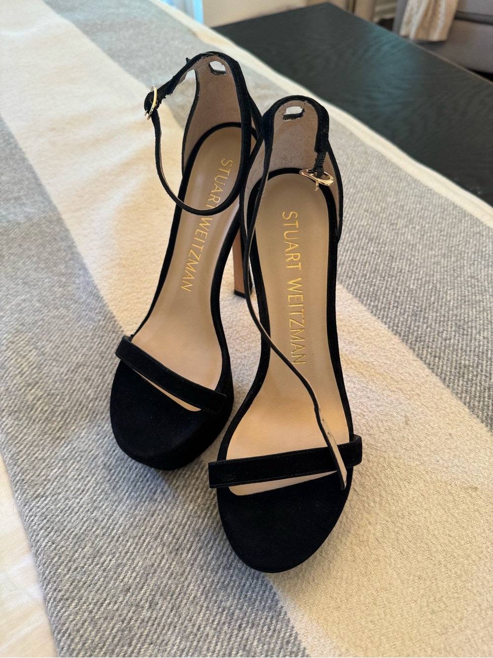 Stuart Weitzman Black Suede Ankle-Strap Sandals
